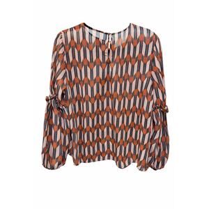 Wrangler Retro Blouse Womens Large Orange Southwestern Boho Ruffle Sleeve Top